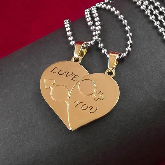 Nest Love You Hearth Shape Gold Plated Pendant Chain For Couple